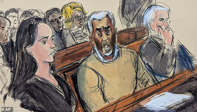 A court sketch of Diddy in July. Today the rapper was warned evidence pertaining to crimes he was not sentenced for could influence his final punishment
